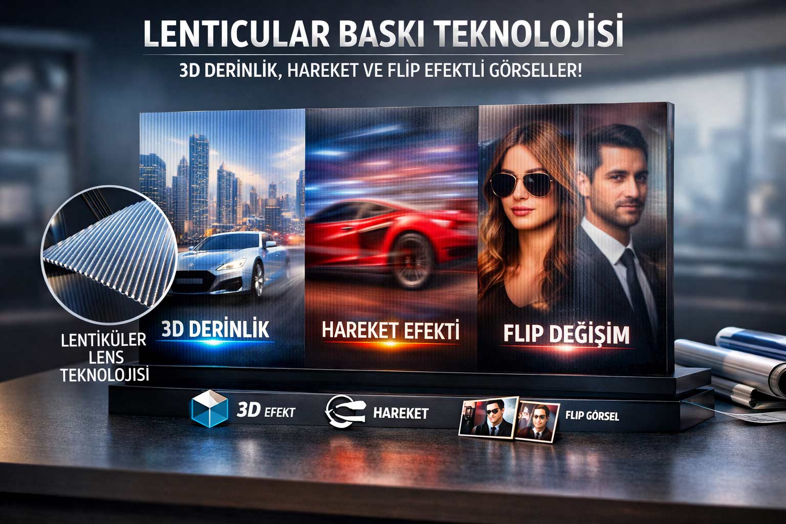🌀 Lenticular Baskı Nedir? 3D Derinlik, Hareket ve Flip Efektlerin Gücü